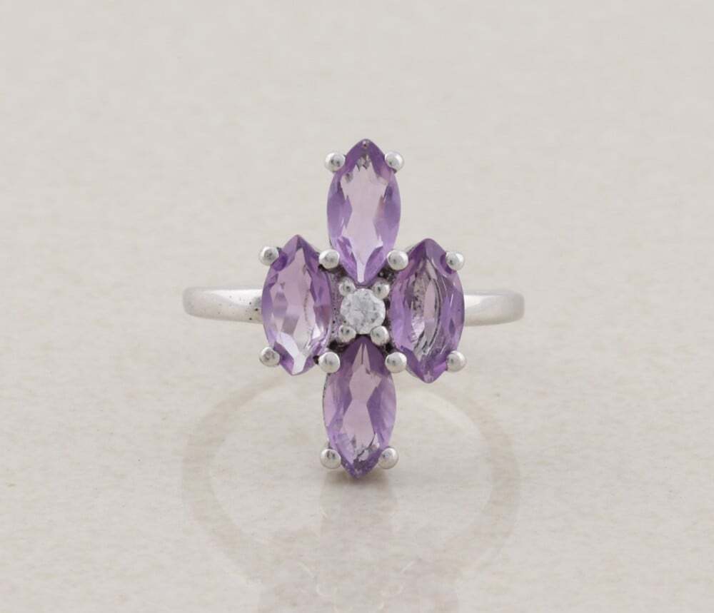 Sterling Silver Natural Amethyst and Cubic Zirconia Ring size 5 3/4